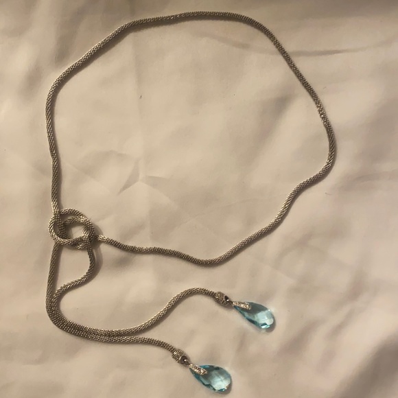 S s blue topaz end real diamonds stone necklace - Picture 1 of 5